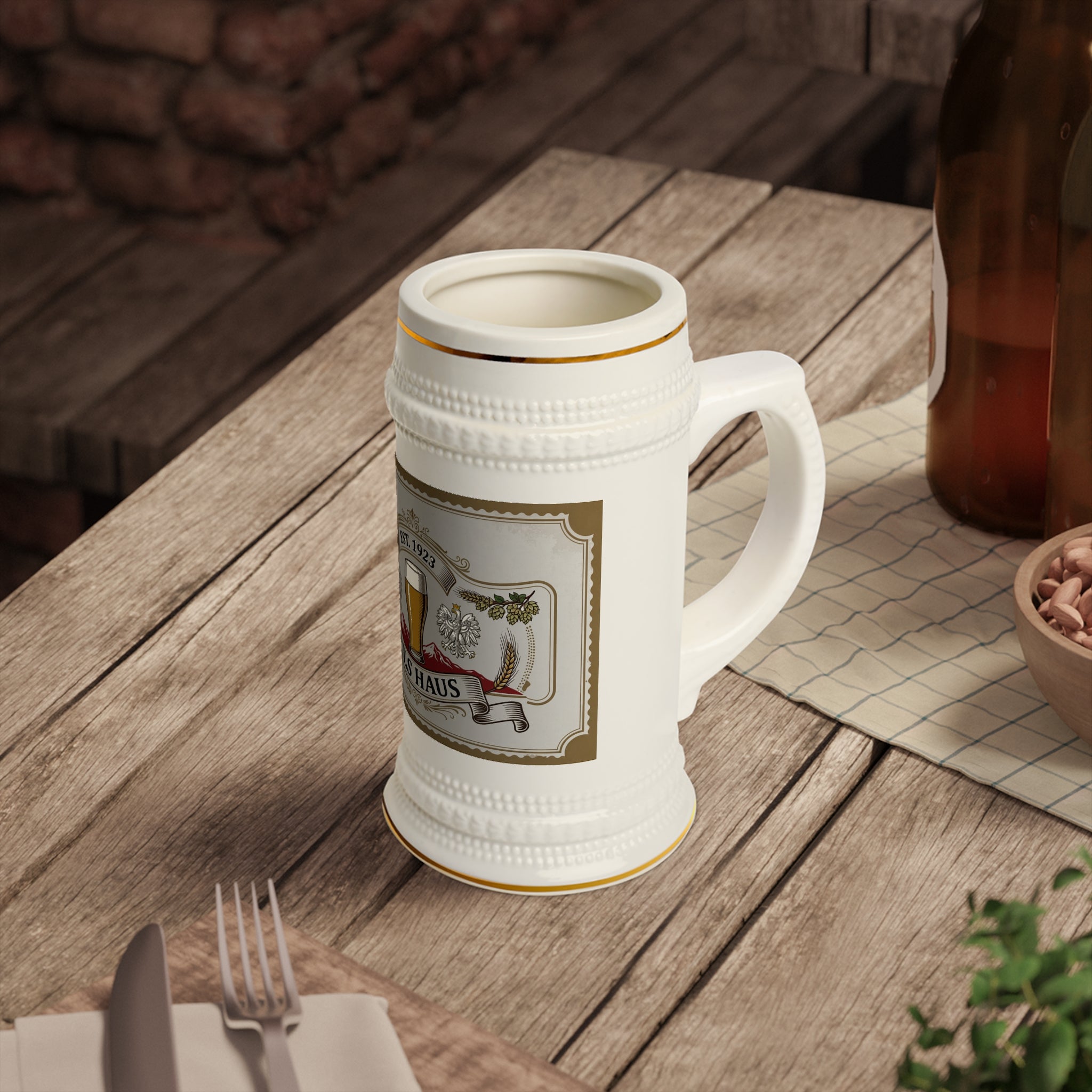 Pils Haus Ceramic Beer Stein Mug — Vintage Polish Brewery Label