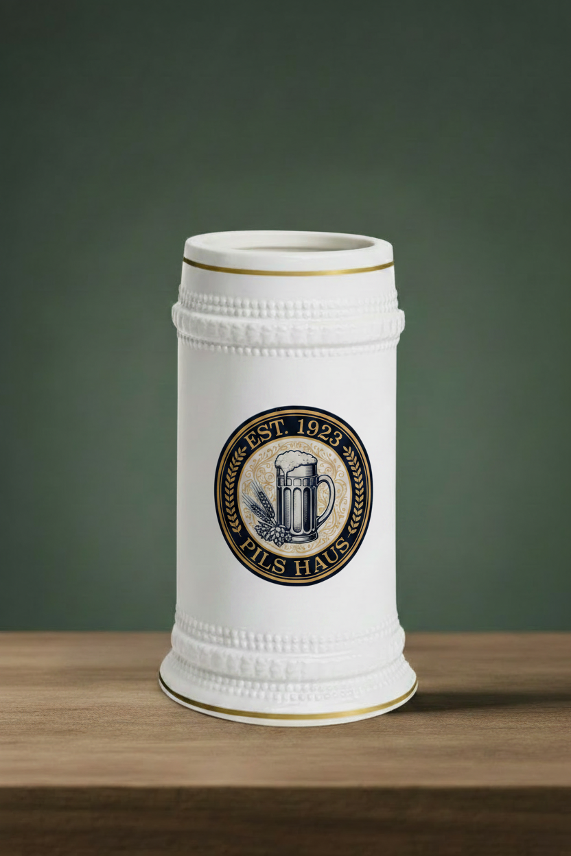 Pils Haus Ceramic Beer Stein — Bohemian Style Beer Label