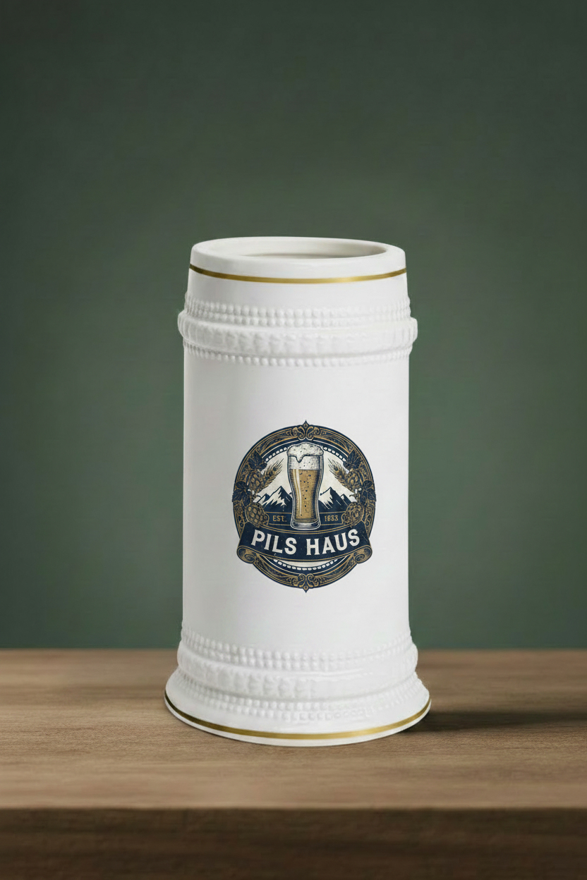 Pils Haus Ceramic Beer Stein – German Style Beer Label