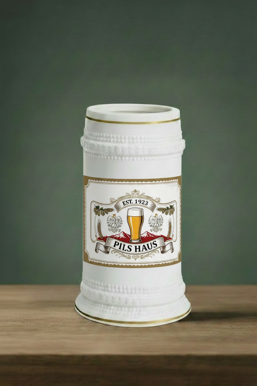 Pils Haus Ceramic Beer Stein Mug — Vintage Polish Brewery Label